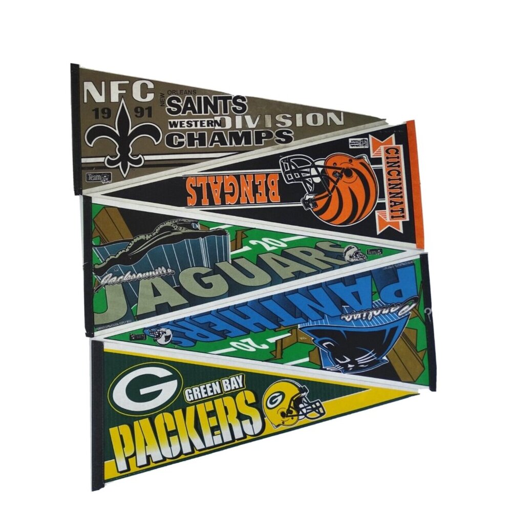Lot of 5 1990's NFL Football Pennants Packers Panthers Jaguars Bengals‎ Saints